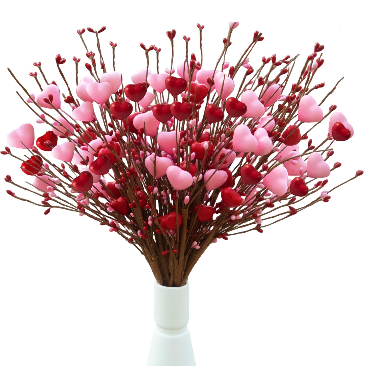 Valentine's Day Picks, 12 Pieces Artificial Pink Heart Shaped Berry Branches, 17.7 Inch Valentine's Day Heart Picks for Valentines Day Party, Wedding, Anniversary Table Decoration